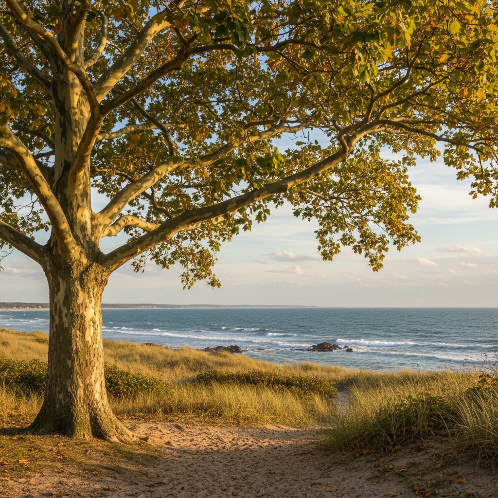 Flowering shrubs and native plants in coastal Long Island garden