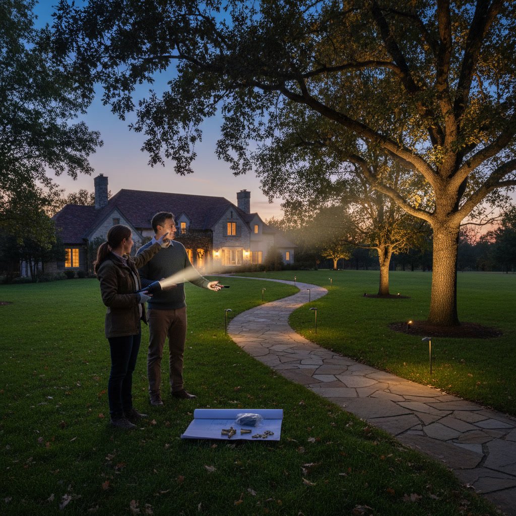 Professional outdoor lighting consultation with property assessment and fixture planning
