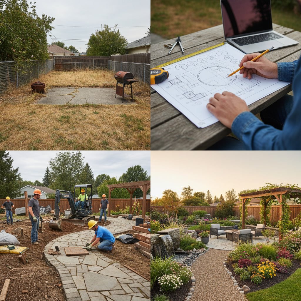 Landscape design plan showing functional outdoor zones and hardscape elements