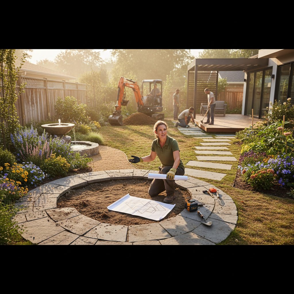 Professional landscape design transforming an outdated yard into a functional outdoor living space
